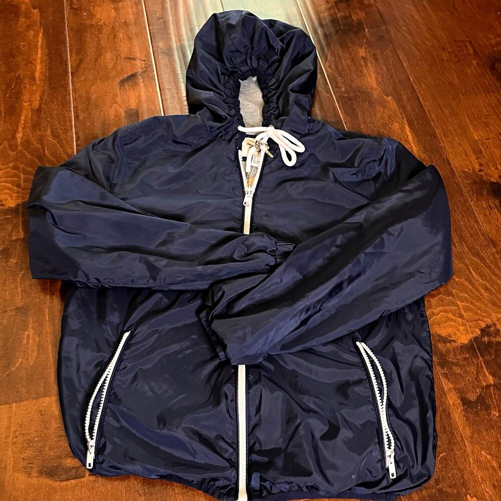 Forever 21 Blue Hooded Windbreaker Sz Small Womens Jacket Full Zip Drawstring